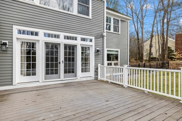Closeup view of the patio of a  private house with a gray exterior