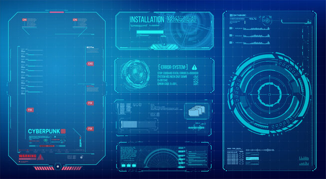 HUD UI GUI futuristic user interface screen elements set. High tech screen for video game. Sci-fi concept design. Square Frames Blocks Set HUD Interface Elements. Futuristic warning frame. Vector
