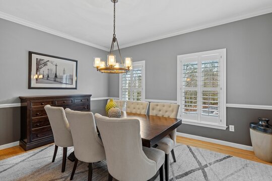 Closeup shot of the gray interior of a modern dining room