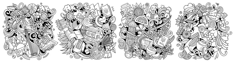 Ukraine cartoon vector doodle designs set.