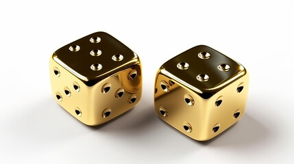 Golden cubes isolated on white background. Casino or gambling. game sign.