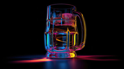 Fototapeta na wymiar A Glass of Beer on a table with neon Lights effect, Generative AI