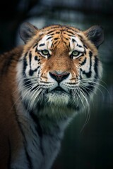 Fototapeta na wymiar Vertical closeup shot of details on a beautiful Bengal tiger in a forest