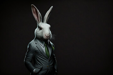 hare in formal suit business idea in dark office Generative AI