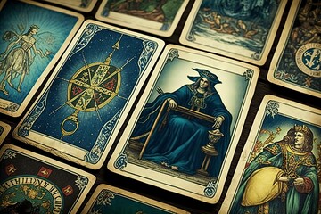 Set of tarot cards. Divination and fortune telling. Generative ai