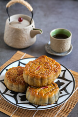 moon cake for the full moon festival in august. asian cuisine, kue bulan.
