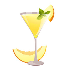 Martini with melon.Alcohol drink with vermouth,melon and mint.Vector illustration.
