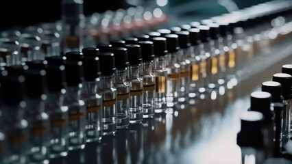 Fototapeta premium production of medicines medical ampoules on the conveyor Generative AI