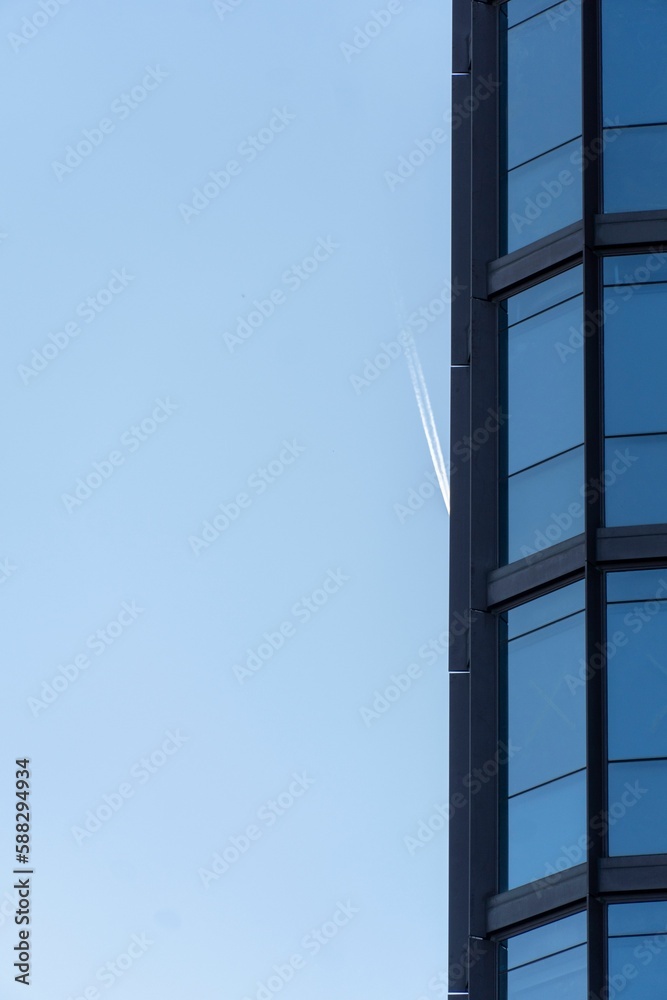 Canvas Prints view of a blue sky scraper and a blue sky.