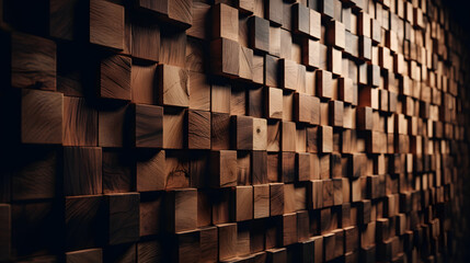 Seamless background wall with wood panel tiles. Generative AI