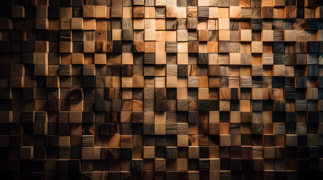 Wood tile background wall. Generative AI © PIRMYN