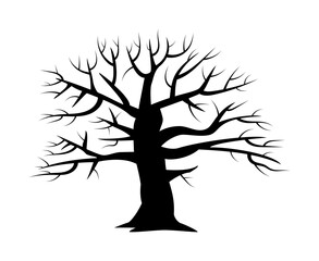 Drawn vector silhouette of oak trunk. Isolated vector silhouette of oak trunk on a white background. Vector illustration.