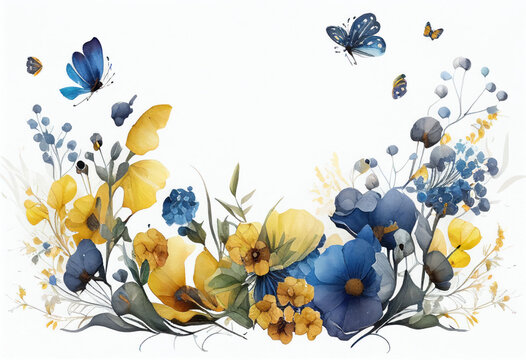 Beautiful Watercolor Floral Frame, Copy Space, Generative AI