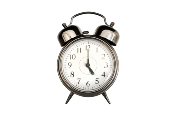 Five on a vintage alarm clock isolated on transparent background, png file