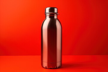  a stainless steel water bottle on a red background with a red background and a red background with a red background and a red background with a red background.  generative ai
