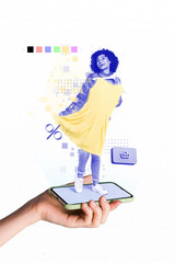 Future digital banner poster collage of high tech technology for customers online shopping choosing...