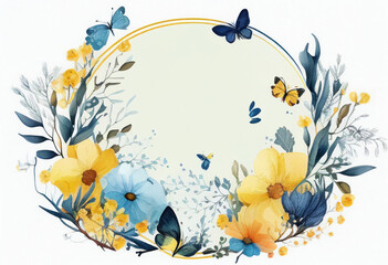 Beautiful Watercolor Floral Frame, Copy Space, Generative AI