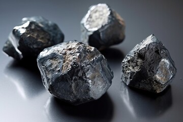 Stones of meteorites, asteroids on a black background, generative AI.