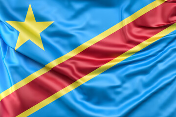 Ruffled Flag of Democratic Republic of the Congo. 3D Rendering