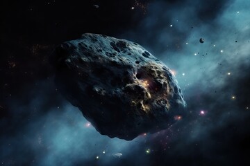 Fototapeta na wymiar Stones of meteorites, asteroids in the cosmic nebula, generative AI.