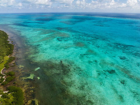 Aerial view of Cayo Centro small island, Biosfera Natural Reserve, Quintana Roo, Mexico.