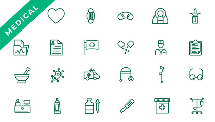Medecine and Health flat icons. Collection health care medical sign icons.Medical Vector Icons Set.