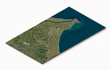 3d model of Narita, Chiba, Japan. Isometric map virtual terrain 3d for infographic. Geography and topography planet earth flattened satellite view