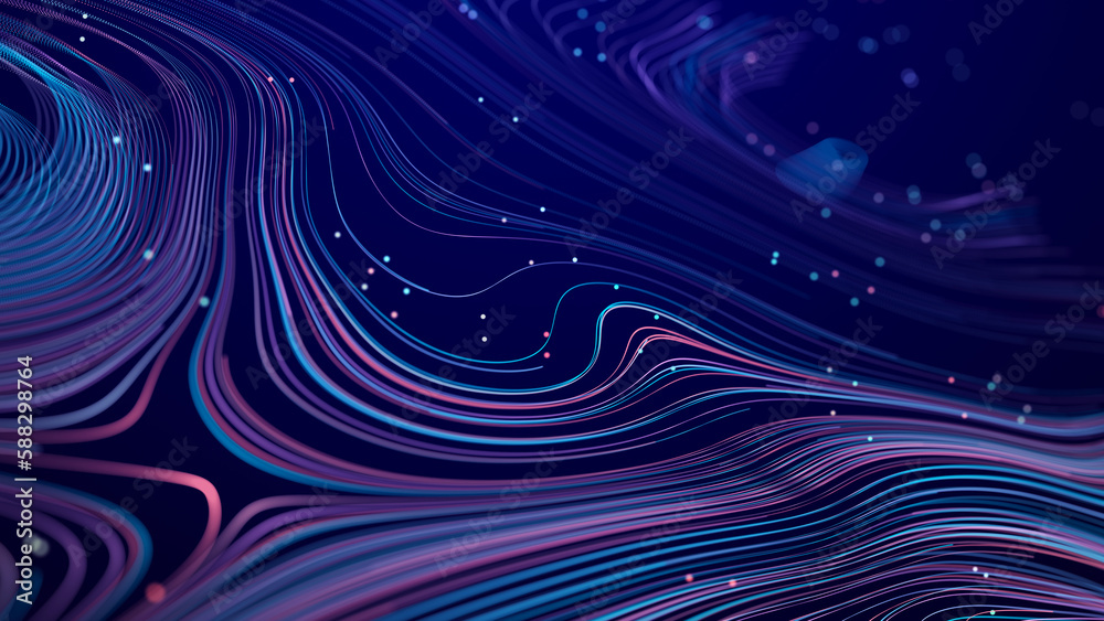 Fototapete abstract digital background from rounded colored lines. information flow space. big data visualizati