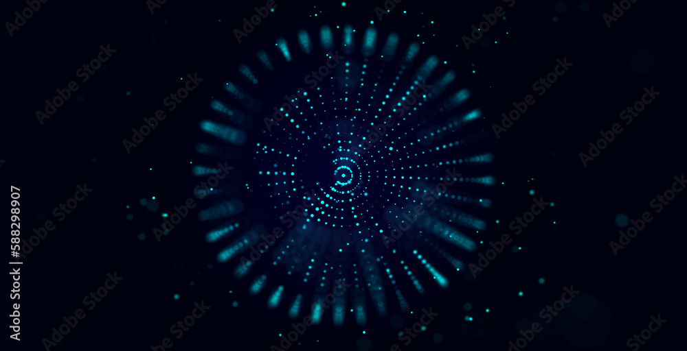 Poster background matrix code. drawing of moving particles. data exchange. 3d rendering.