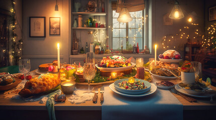 Fototapeta premium Festive feast - A Christmas dinner scene.