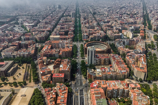 Aerial view of Barcelona downtown, Catalunya, Spain.