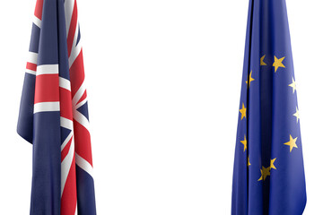 Flags of the United Kingdom and the European Union. 3D Rendering