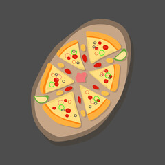 Italian Margherita Pizza - Classic Italian Margherita Pizza with Fresh Tomatoes and Basil Vector Illustration