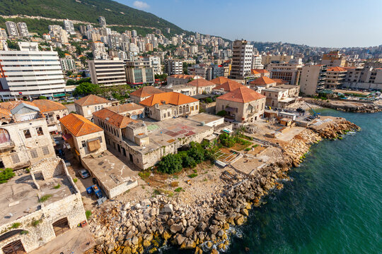 Aerial view of carpets on a rooftop in Jounieh, Beirut, Lebanon.