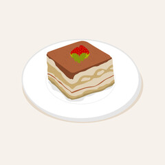 Italian Tiramisu Dessert - Creamy Italian Tiramisu Dessert with Ladyfingers and Cocoa Powder Vector Illustration