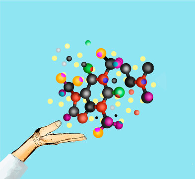 Molecules floating over open hand