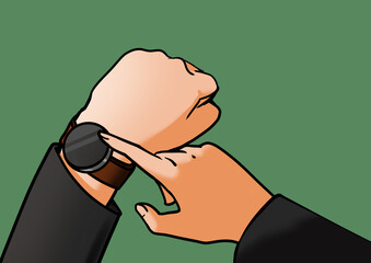 man wear and touch watches