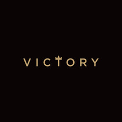 Victory logo with logotype and wordmark design concept crown in the letter T