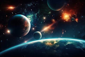 Space landscape with stars and planets, beauty of open deep space.