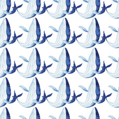 watercolor whale pattern cute ocean animal. Watercolor cute whale pattern. Hand painting postcard with whale isolated white background. Ocean animals.