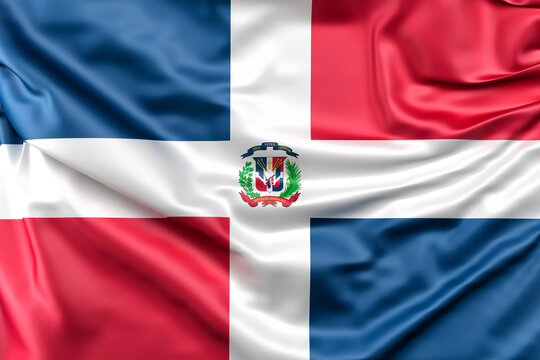 Ruffled Flag of Dominican Republic. 3D Rendering