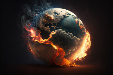 Abstract Danger to Our World Planet Earth Concept with Earth in Flames Generative AI 
