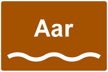 Illustration eines Flussnamenschildes des Flusses "Aar"	