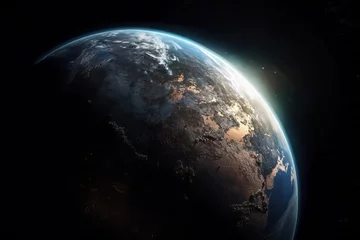 Crédence de cuisine en verre imprimé Pleine Lune arbre View of blue planet earth in space, earth's atmosphere and black space around, generative AI.