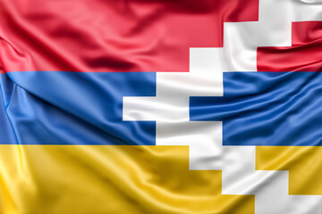 Ruffled Flag of Nagorno-Karabakh (Nagorno-Karabakh Republic). 3D Rendering