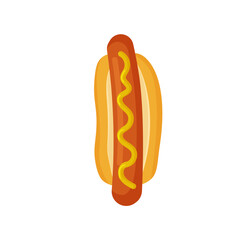 Hot Dog top view. Fast food icon. Bbq. Design element for your poster, web page, menu, brochure, flyer. Vector illustration in trendy flat style isolated on white background.