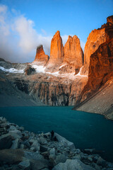 Sunrise in Mirador Las Torres, Torres Del Paine National Park, Patagonia, Chile