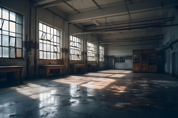 Empty factory room. Generative AI