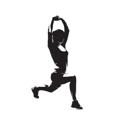 Fototapeta na wymiar Woman stretches her thigh muscles after a workout. Regeneration after running, isolated vector silhouette
