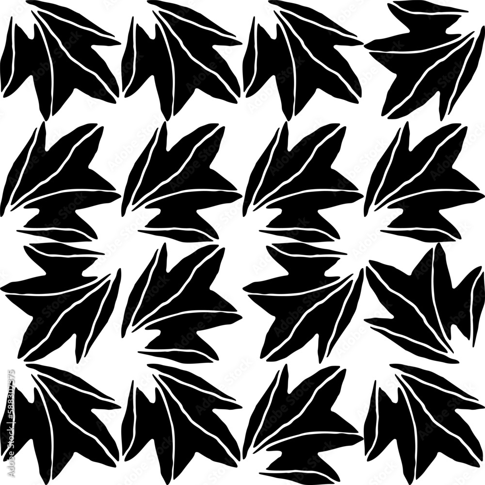 Poster Abstract flower elements vector seamless pattern. Simple repeat in black on white background.